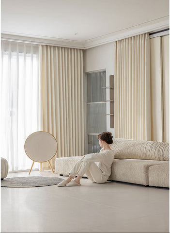 Rideau tissé beige effet texturé salon