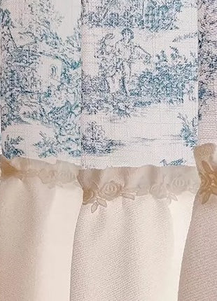 Rideau floral bleu et blanc élégant salon