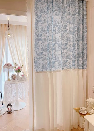 Rideau floral bleu et blanc élégant salon