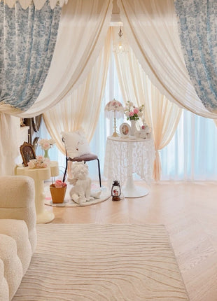 Rideau floral bleu et blanc élégant salon
