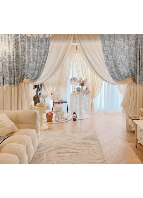 Rideau floral bleu et blanc élégant salon