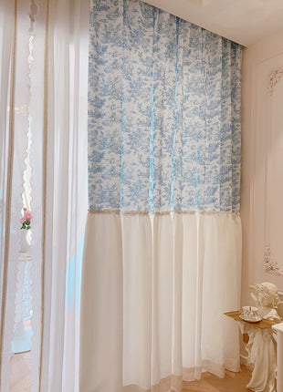 Rideau floral bleu et blanc élégant salon