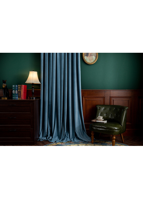Rideau Occultant Velours Bleu Brume Chambre