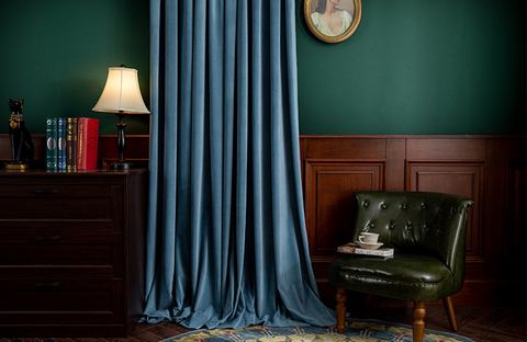 Rideau Occultant Velours Bleu Brume Chambre