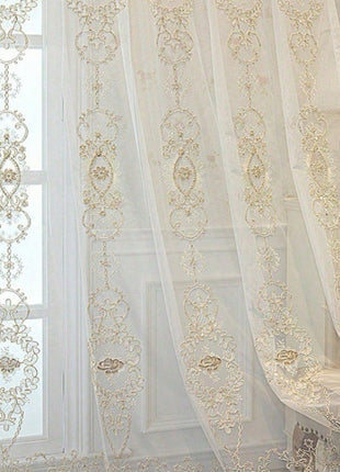 Voilage oriental brodé crème vintage