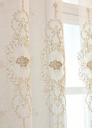 Voilage oriental brodé crème vintage