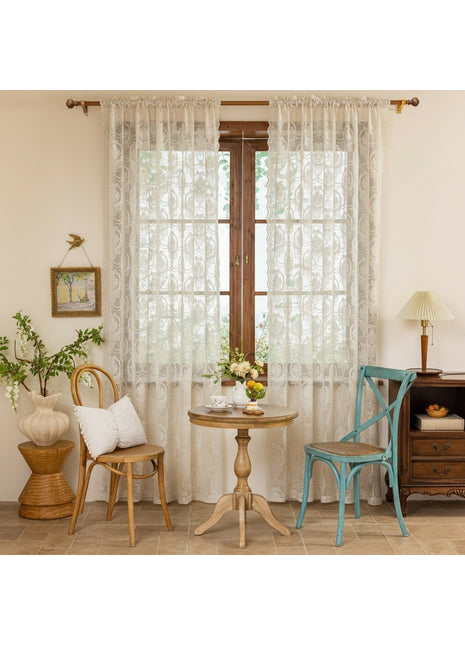 Voilage Luxe Brodé Vintage Salon Blanc