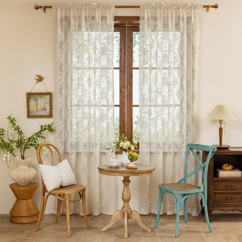 Voilage Luxe Brodé Vintage Salon Blanc