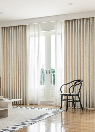 Rideau jacquard luxe beige coton lin occultant