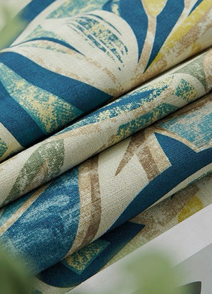 Rideau chenille feuillage tropical vert et bleu