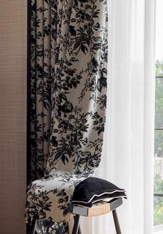 Rideau Occultant Rosier aux Fleurs du Rococo en Velours