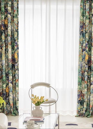 Rideau floral vintage avec volants en coton mélangé
