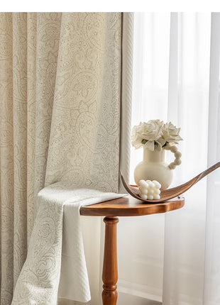 Rideau jacquard luxe beige coton lin occultant