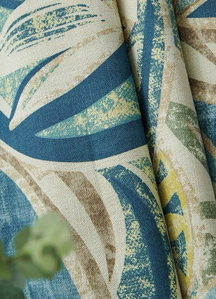 Rideau chenille feuillage tropical vert et bleu