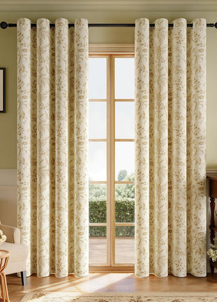 Rideau jacquard beige brodé motifs