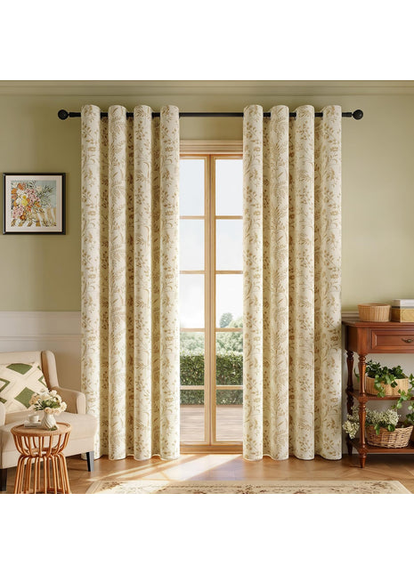 Rideau jacquard beige brodé motifs