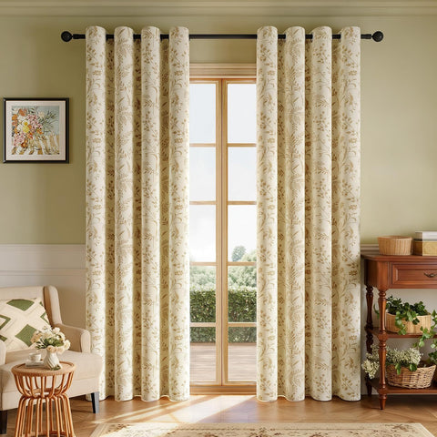 Rideau jacquard beige brodé motifs