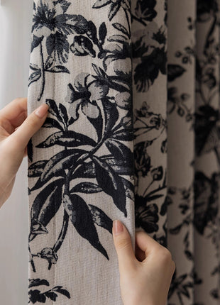 Rideau Occultant Rosier aux Fleurs du Rococo en Velours
