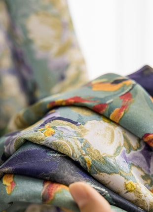 Rideau floral vintage avec volants en coton mélangé