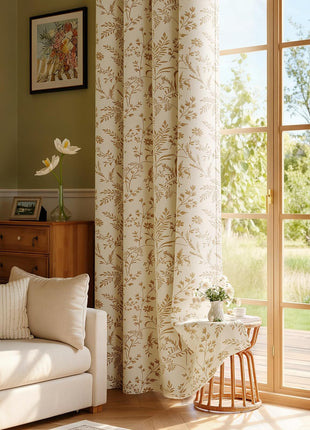 Rideau jacquard beige brodé motifs