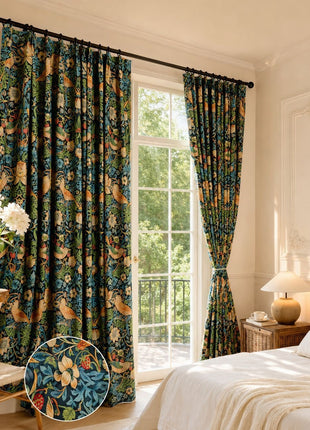 Rideau vert motif floral jaune salon moderne