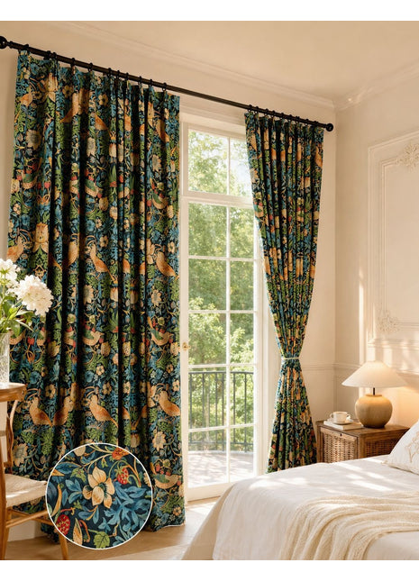 Rideau vert motif floral jaune salon moderne