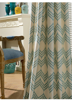 Rideau Bleu Motifs Hexagone