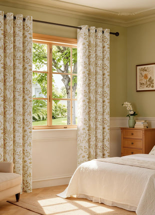 Rideau jacquard beige brodé motifs
