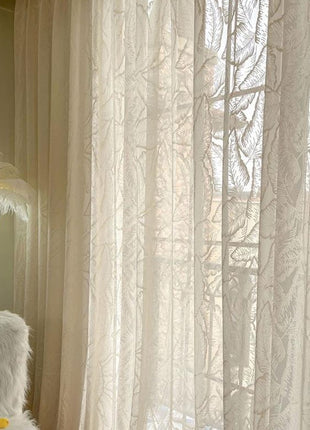 Voilage Luxueux Broderie Motif Plumes