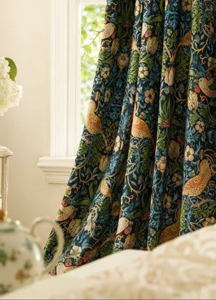 Rideau vert motif floral jaune salon moderne