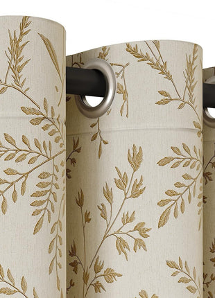 Rideau jacquard beige brodé motifs