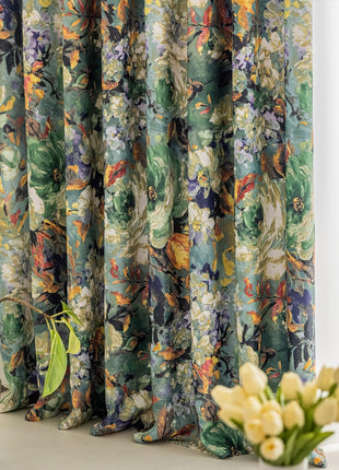 Rideau floral vintage avec volants en coton mélangé