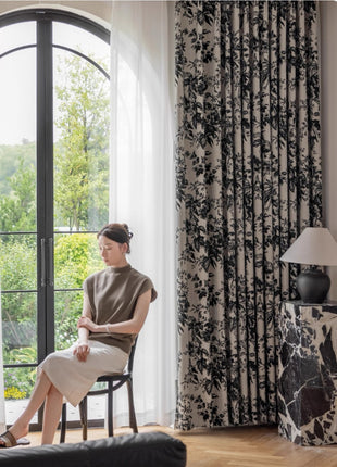 Rideau Occultant Rosier aux Fleurs du Rococo en Velours