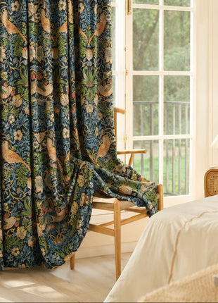 Rideau vert motif floral jaune salon moderne