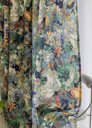 Rideau floral vintage avec volants en coton mélangé