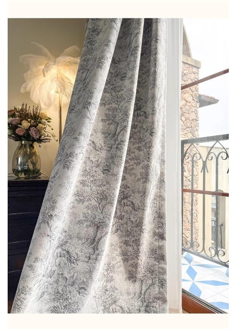 Voilage Toile de Jouy Gris Moderne