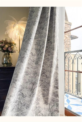 Voilage Toile de Jouy Gris Moderne