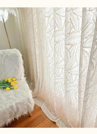 Voilage Luxueux Broderie Motif Plumes