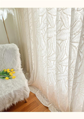 Voilage Luxueux Broderie Motif Plumes