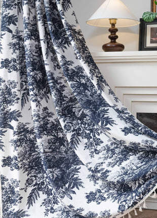 Voilage imprimé style toile de Jouy noir et blanc