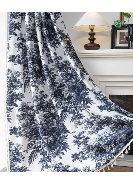 Voilage imprimé style toile de Jouy noir et blanc