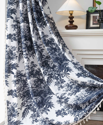 Voilage imprimé style toile de Jouy noir et blanc
