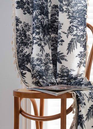 Voilage imprimé style toile de Jouy noir et blanc