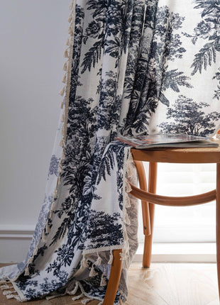 Voilage imprimé style toile de Jouy noir et blanc