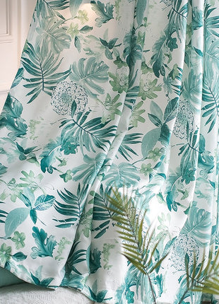 Rideau Leger Blanc Motifs Bleu Vert