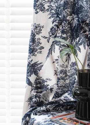 Voilage imprimé style toile de Jouy noir et blanc