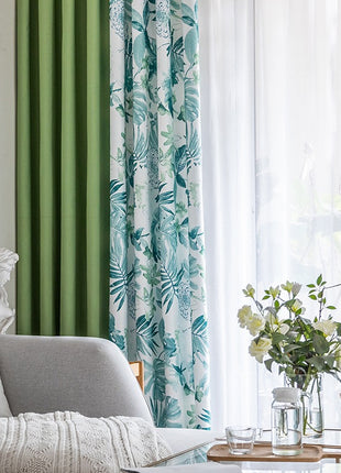 Rideau Leger Blanc Motifs Bleu Vert