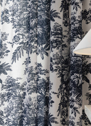 Voilage imprimé style toile de Jouy noir et blanc