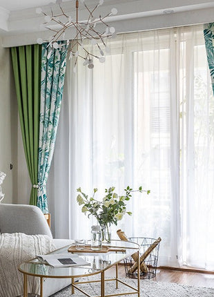 Rideau Leger Blanc Motifs Bleu Vert