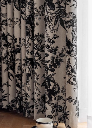 Rideau Occultant Rosier aux Fleurs du Rococo en Velours